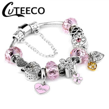 Load image into Gallery viewer, Silver Pink Heart Bracelet