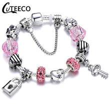 Load image into Gallery viewer, Silver Pink Heart Bracelet