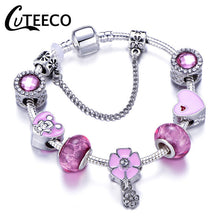 Load image into Gallery viewer, Silver Pink Heart Bracelet