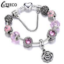 Load image into Gallery viewer, Silver Pink Heart Bracelet